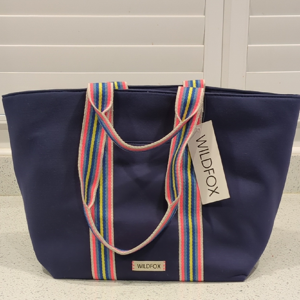 Wildfox Navy Tote Bag with Rainbow Straps